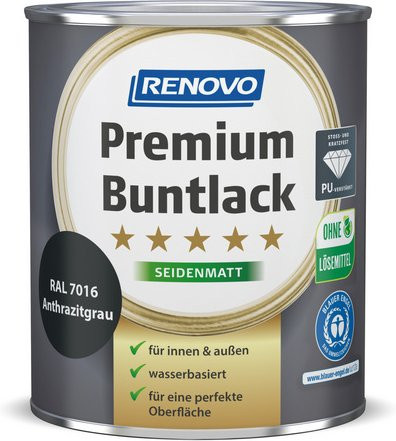 RENOVO Buntlack für Holz in Anthrazitgrau, wasserbasiert, satinmatt, 0,75 l - Bild 1