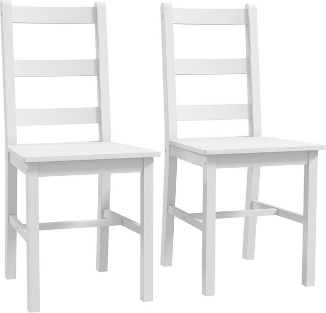 2er Set HOMCOM Esszimmerstühle aus Kiefernholz mit Leistenrücklehne in Weiß - Bild 1
