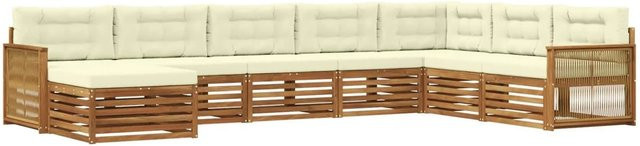 vidaXL Outdoor-Sofagarnitur L-Form aus Akazienholz mit 8 Kissen in Natur und Creme - Bild 1