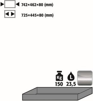 asecos Wannenboden Standard für Sicherheitsschränke der Q30, Q90 und S90 Serie aus Edelstahl 1.4301, B/T/H: 74,2 x 50,7 x 8,3 cm - Bild 1