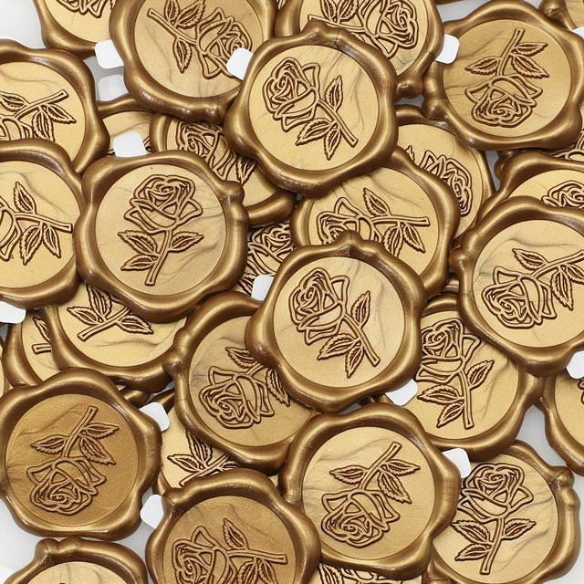 Selbstklebende Wachssiegel-Aufkleber mit Rosenmuster in Gold für DIY Hochzeit, Party und Kartenherstellung - Bild 1