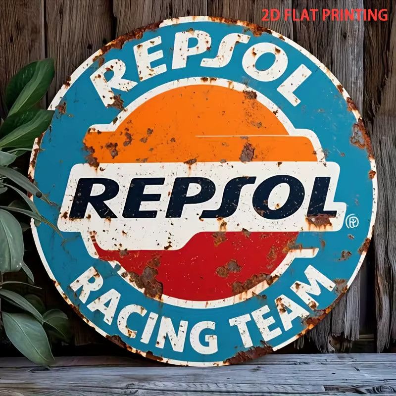 Potdemiel Wanddekoration Repsol Racing Team Logo aus Eisen im industriellen Vintage-Stil mit Rostmuster und lebendigen Farben - Bild 4