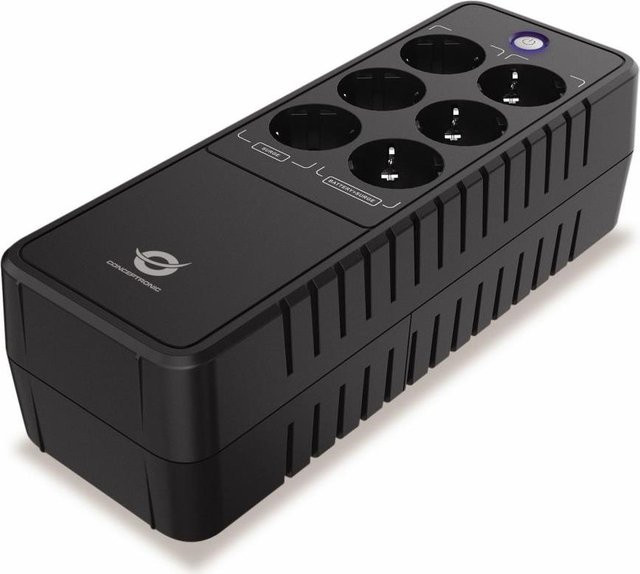 Conceptronic ZEUS09E Büro-USV in Schwarz mit 850 VA und 490 W, Batterie- und Überspannungsschutz, 3x Schuko sowie RJ45-Ein- und Ausgang - Bild 1
