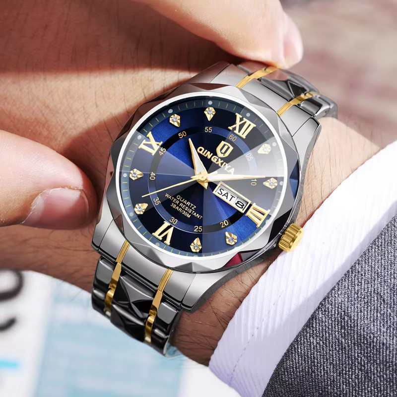 QINGXIYA Armbanduhr Quarz, Edelstahl, Blau, Herren - Bild 6