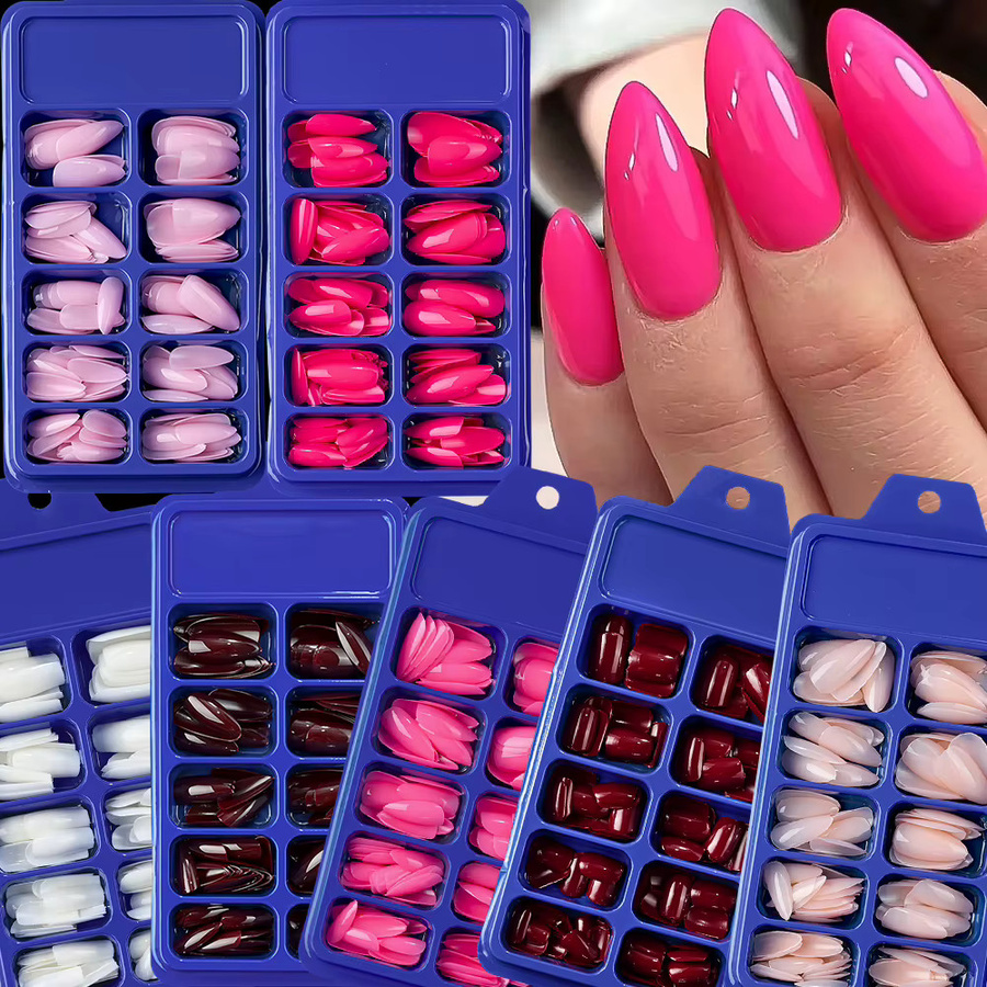 HotPress Press-On-Nägel, Mandelform, Rosa, Glänzend, 120 Stück, Damen - Bild 3