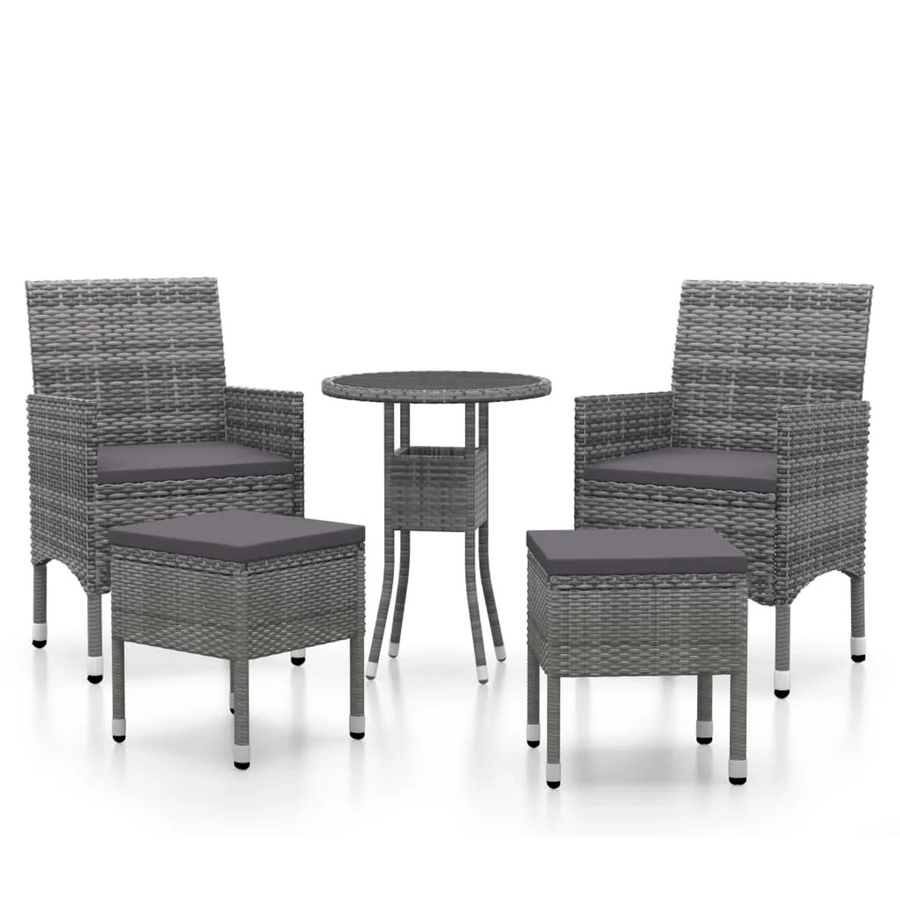 vidaXL 5-tlg Garten-Lounge-Set Modell 3 aus Poly Rattan in Grau mit Polsterung und Kissen für Terrasse und Balkon - Bild 2