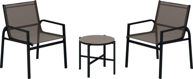3-teiliges Balkonmöbel-Set Tapena aus Stahl und Textil in Schwarz-Taupe - Bild 1