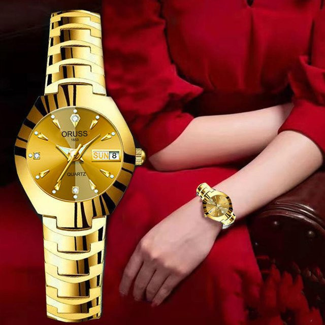 ORUSS Armbanduhr Edelstahl, Quarz, Roségold, Damen, Wochentag, Leuchtzeiger - Bild 1