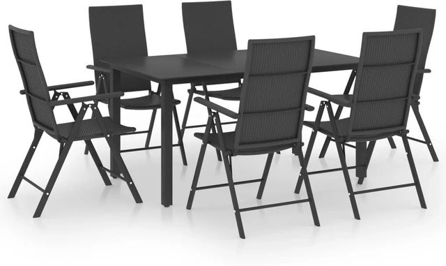 vidaXL 7-tlg Garten-Essgruppe Schwarz aus PE-Rattan, Aluminium und Glas - Bild 1