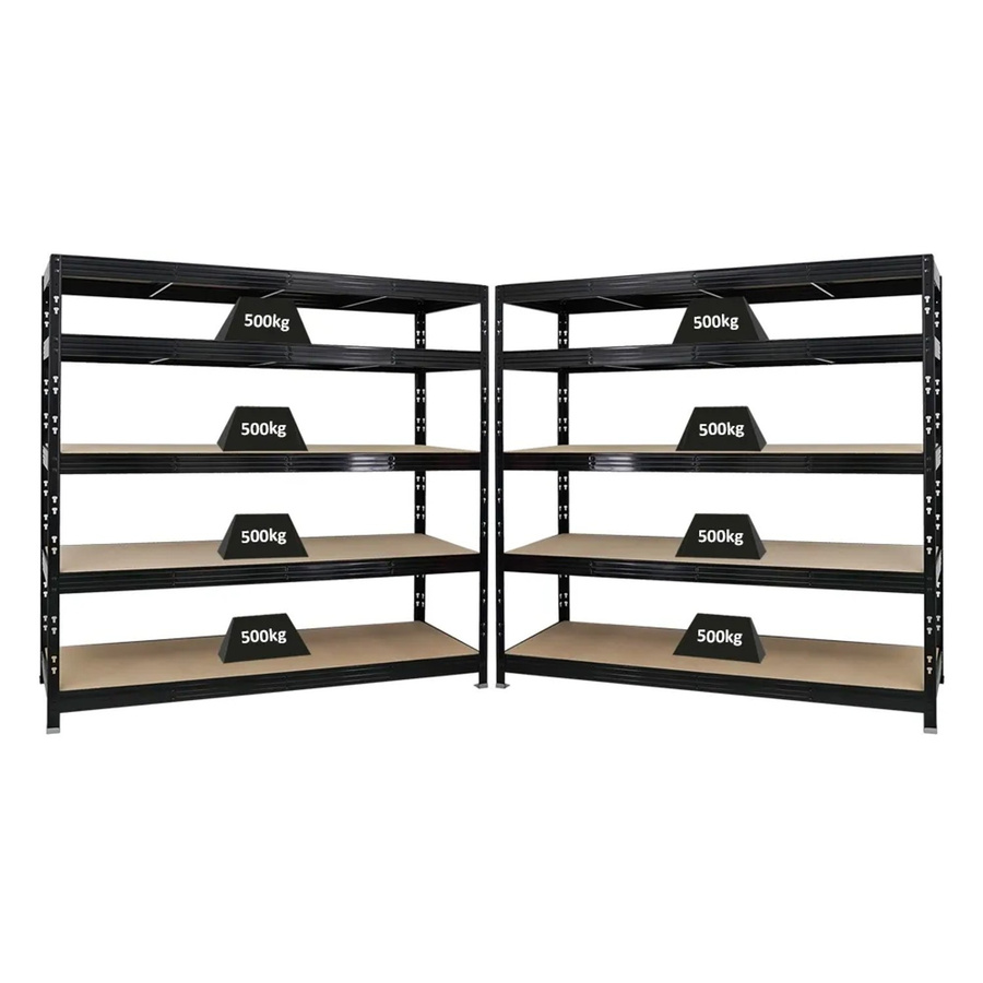 PROREGAL Rhino Profi Schwerlastregal Set aus 2 Stück, Schwarz, 5 verstellbare Ebenen, Fachlast 500 kg, B/H/T: 200 x 180 x 60 cm - Bild 2