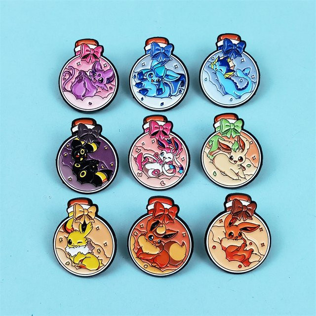 Potdemiel Broschen, Anime Pokemon Eevee Evolution Emaille-Pins, Unisex - Bild 1