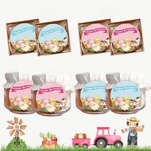 Runde Bauernhof Tier Aufkleber von Tissy in Blau und Multicolour für Kindergeburtstage und DIY Geschenke-Verpackungen - Bild 1