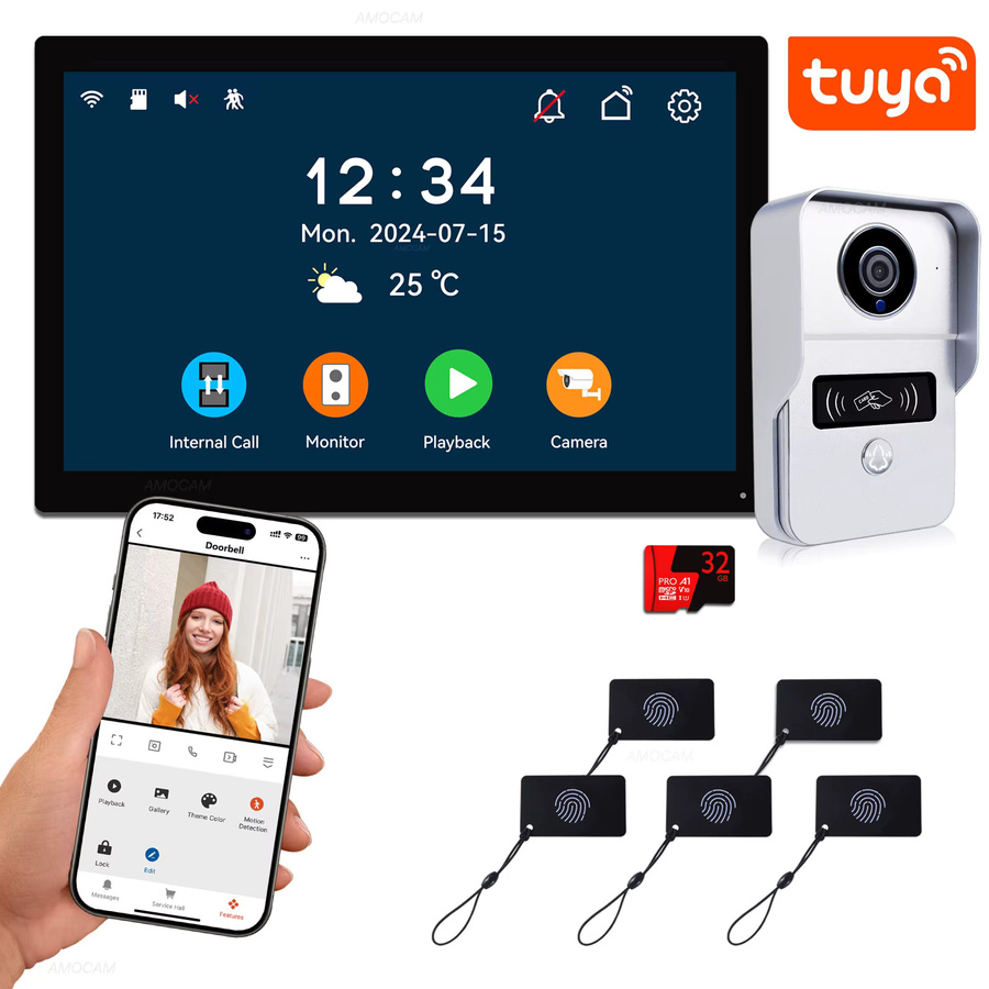 AMOCAM Digitales Video-Gegensprechsystem mit WLAN-Monitor und 1080P Kamera, kabellose Video-Türklingel kompatibel mit Tuya - Bild 7