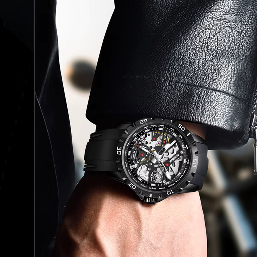 LIGE Armbanduhr Automatik, Edelstahl, Schwarz, Herren - Bild 5