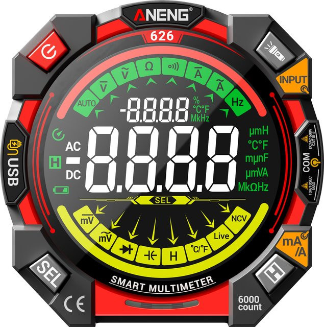 ANENG 626 Kompakt-Multimeter in Schwarz mit 7 MHz, AC/DC-Spannung, Strom, 20 mF und USB-Wiederaufladung - Bild 1