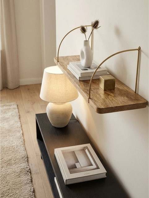 Wandregal Industrial aus Massivholz und Metall von KADIMA DESIGN in Mango und Braun, B/T/H: 80 x 22 x 25 cm - Bild 1