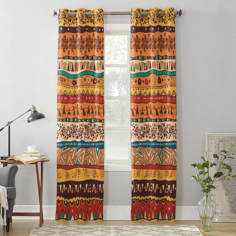 Super Six Fenstervorhänge im afrikanischen Ethnic-Design, blickdichte Vorhangpaneele aus Polyester, Mehrfarbig, Breite: 70 cm, Höhe: 100 cm, 2er-Set - Bild 4