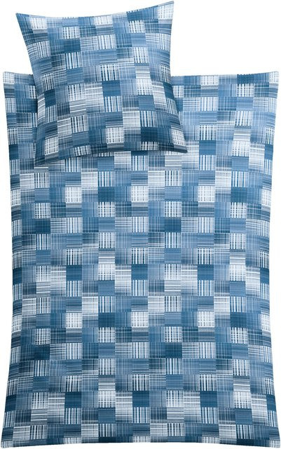 Bettwäsche DANY Mako-Satin aus Baumwolle in Kleine Wolke mit grafischem Design, Farben: Blau und Lila, B/H: 135 x 200 cm - Bild 1