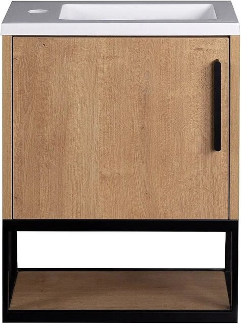 LOPENA Möbel-Handwaschbecken in Weiß mit Holz-Elementen für Badezimmer und WC, Breite: 40 cm - Bild 1