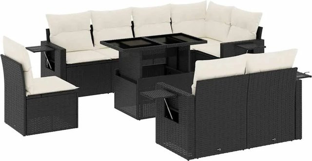 vidaXL 9-teilige Garten-Sofagarnitur aus Poly-Rattan mit Kissen in Schwarz-Creme - Bild 1