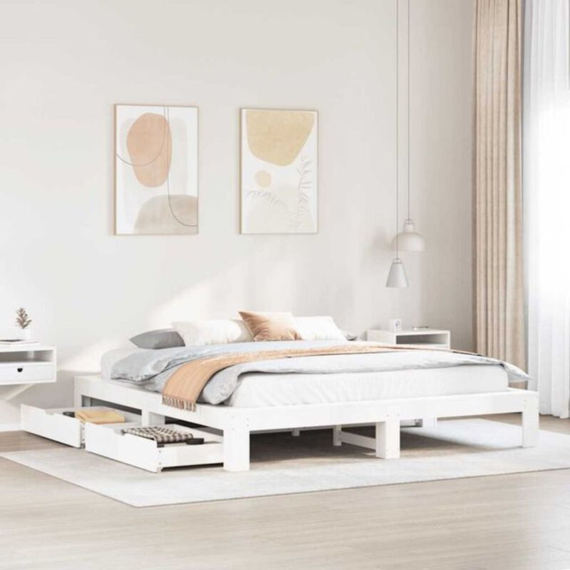 Massivholzbett aus Kiefernholz von vidaxl in Weiß, B/T/H: 180 x 200 x 32 cm - Bild 1