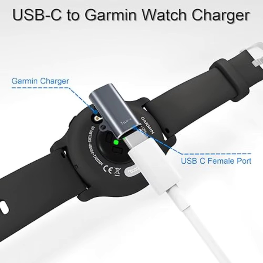 USB-C Ladekabel Adapter für Garmin Fenix, Forerunner und Instinct Smartwatches in Schwarz und Grau - Bild 4
