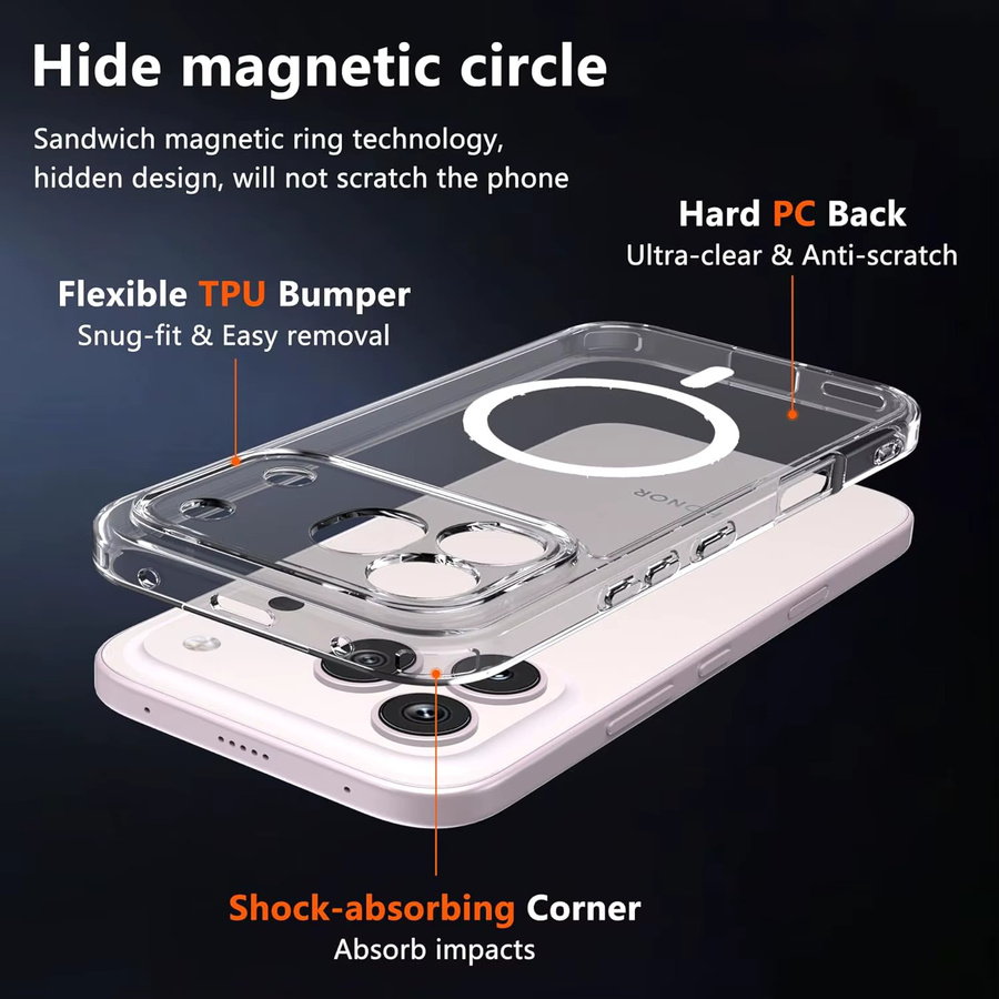 WISHXIN MagSafe Schutzhülle für Honor 600 Pro Lite, transparent, stoßfestes Acryl-Design mit starkem Magnet für kabelloses Laden - Bild 5