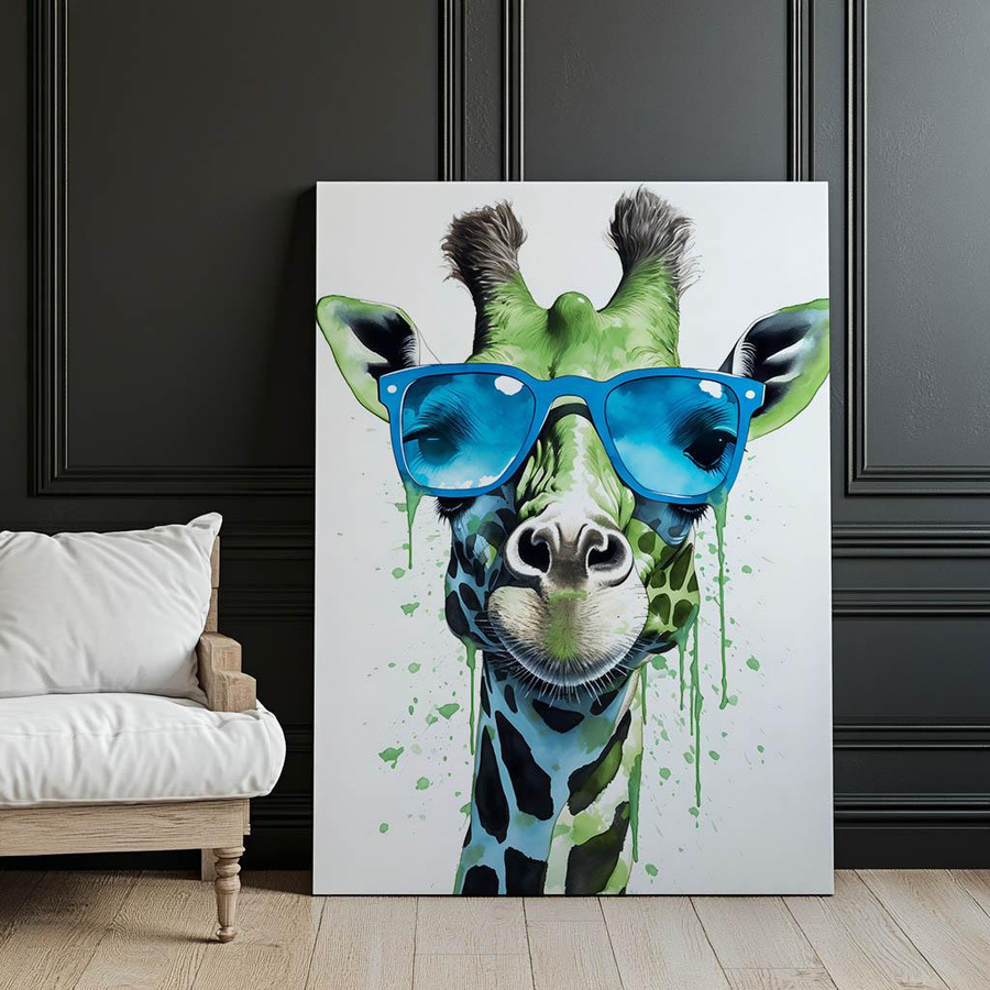 Premium-Leinwand iKable Grüne Giraffe mit blauer Brille auf Keilrahmen, Breite: 30 cm, Höhe: 40 cm - Bild 3