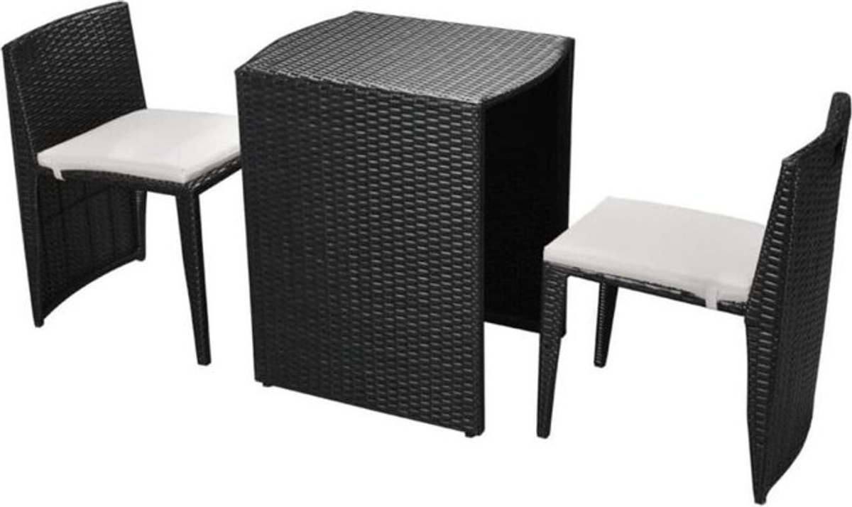 3-tlg. Bistro-Set aus Polyrattan mit Auflagen von Vidaxl in Schwarz und Beige - Bild 1