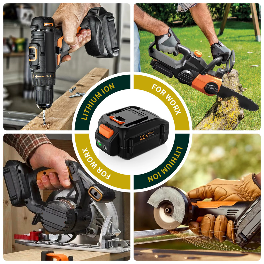 Worx Ersatzakku 20 V Li-Ionen-Akku mit 6500 mAh in Schwarz für WA3520 WA3525 WA3575 WG151S WG155S WG251S WG255S WG540S WG545S WG890 - Bild 4