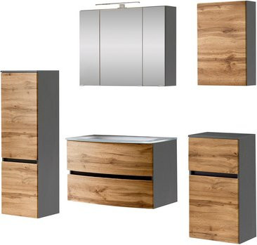 HELD MÖBEL Waschtisch-Set KOPENHAGEN in Braun und Grau, 7-teilig, modern mit LED-Beleuchtung und Soft-Close-Türen, B/T/H: 130 x 40 x 35 cm - Bild 1