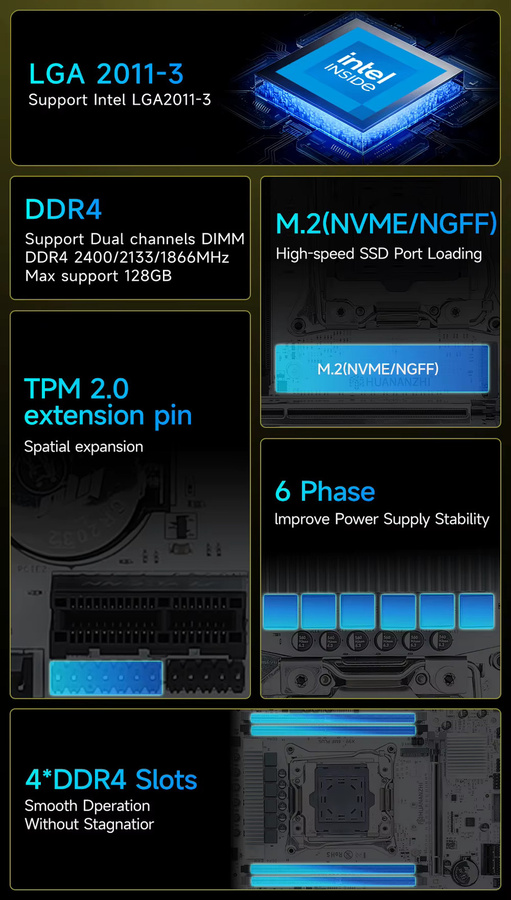 HUANANZHI X99 4MF Plus LGA 2011-3 Xeon Motherboard mit DDR4 und NVMe M.2 Unterstützung - Bild 2