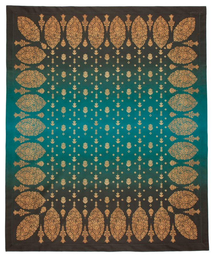 Bassetti Tischdecke Twill Gold Decor in Smaragdgrün mit floralem Jacquard-Muster - Bild 1