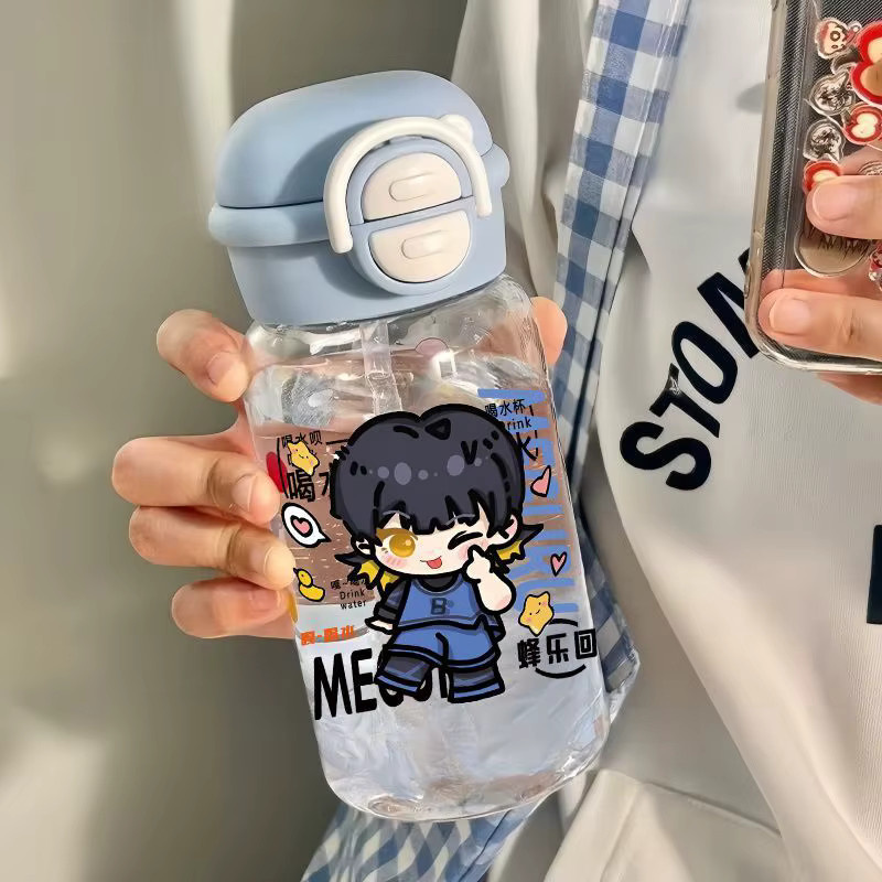Blue Lock Trinkbecher mit Cartoon-Muster von Bandai, Isagi Yoichi, Chigiri Hyoma und Bachira Meguru, transparenter Kunststoff-Strohhalm-Becher für Studenten - Bild 3