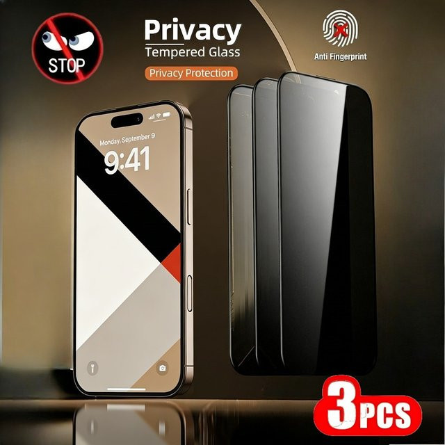 DIXSG 3-teiliges Anti-Spionage-Displayschutz Set aus gehärtetem Glas mit 9H Härte für iPhone 17 16 15 14 13 12 11 Pro Max Plus XR XS - Bild 1