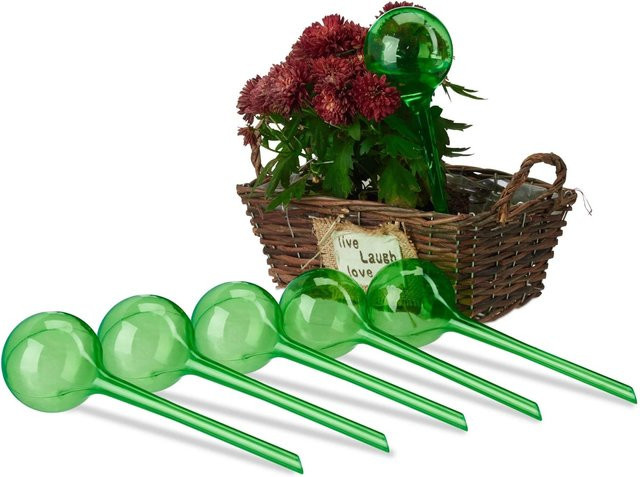 Relaxdays Bewässerungskugeln im 6er Set aus Kunststoff in Grün zur Selbstbewässerung von Topfpflanzen und Balkonkästen, Höhe: 28 cm, Durchmesser: 8 cm - Bild 1