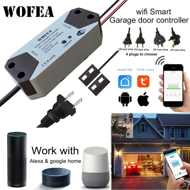 Wofea Smart WiFi Garagentoröffner-Schalter-Controller in Weiß, kompatibel mit Alexa Echo, Google Home und SmartLife/Tuya App, ohne Hub erforderlich - Bild 1