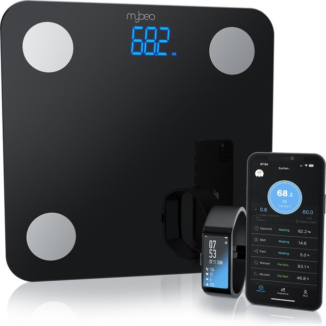 MyBeo Digitale Bluetooth Körperfettwaage Diagnosewaage mit App-Steuerung in Schwarz - Bild 1