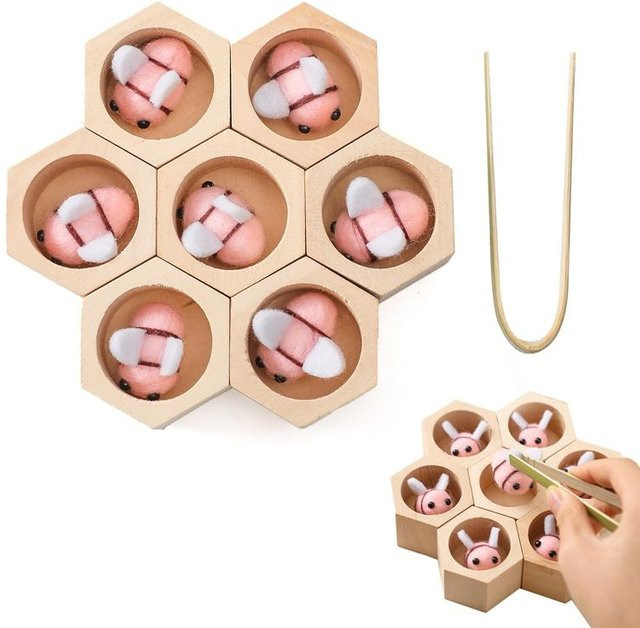 Binchi Montessori Bienenwaben Holzspielzeug, Biene, Lernspielzeug, rosa - Bild 1