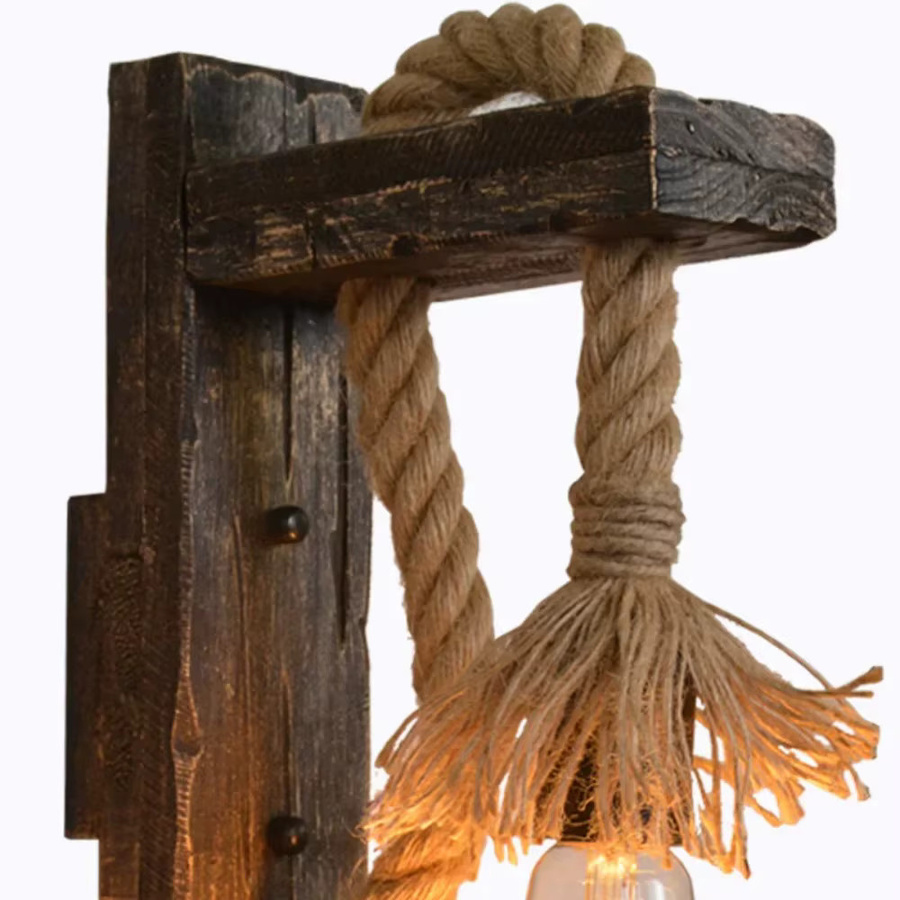 JOYINLED Retro Industrie Wandleuchte aus Holz mit transparentem Glas für Schlafzimmer und Flur - Bild 5
