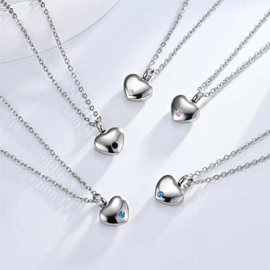 Halskette Edelstahl, Herz, Kristall, Silber, Unisex - Bild 1