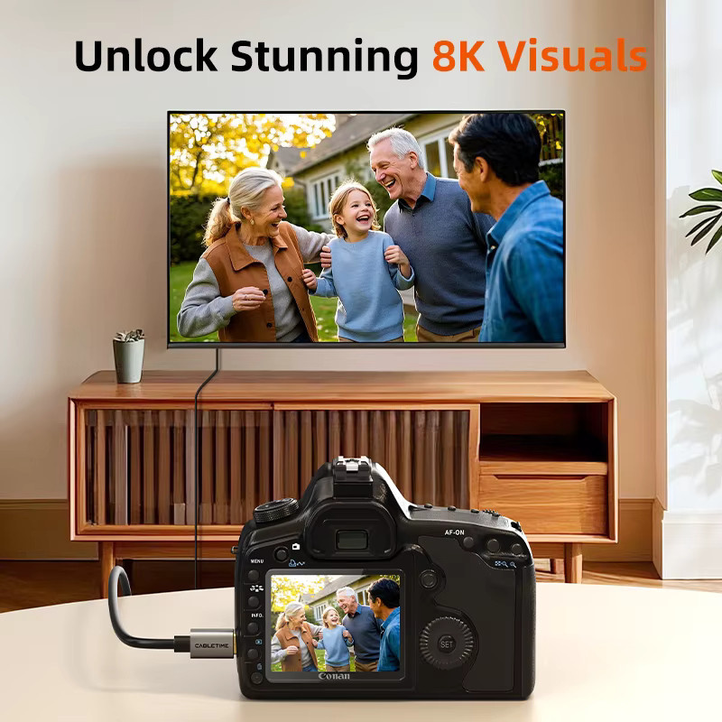 CABLETIME Mini HDMI auf HDMI Kabel in Schwarz, High-Speed HDMI 2.1 mit 8K 60Hz und 48Gbps für HDTV, Tablet und Kamera - Bild 2