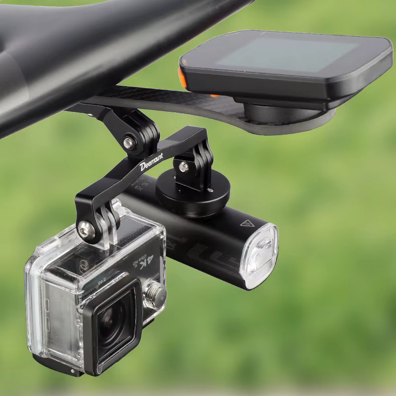 Deemount Fahrrad-Scheinwerferhalterung aus Aluminiumlegierung in Schwarz mit integriertem Lenker und Halterung für GoPro-Sportkameras und Computer - Bild 3