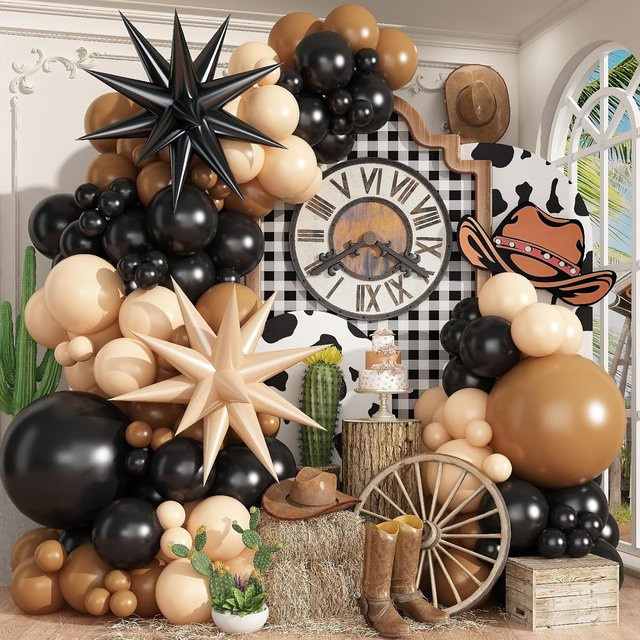 RENYUAN Ballongirlanden-Set in Schwarz, Braun und Nude für Cowboy Western Wild One Rodeo und Country Farm Partys oder Geburtstagsfeiern - Bild 1