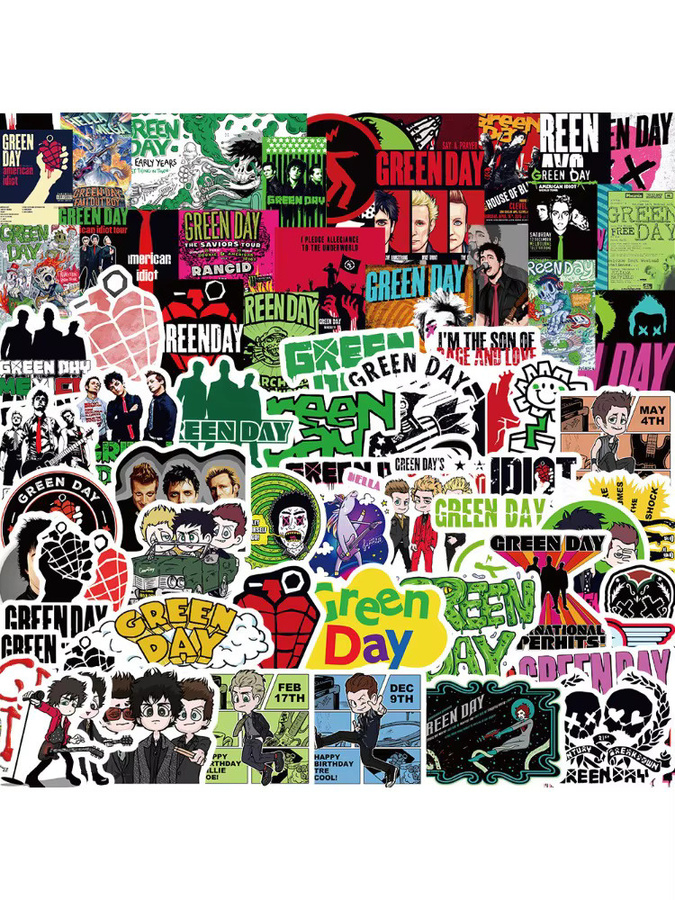 100 Stück Green Day Rockband Aufkleber aus wasserfestem PVC in Multicolour für Gitarre, Gepäck und Notizbuch von Papery Pop Store - Bild 4