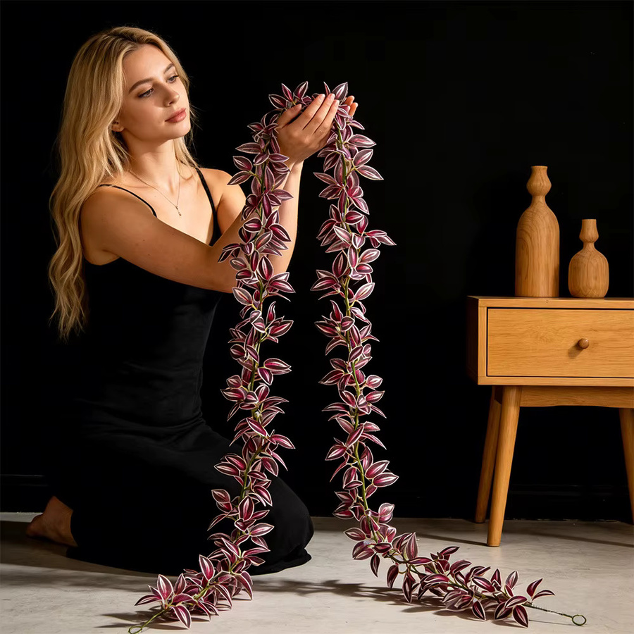 Künstliche Eukalyptus-Hängepflanzen von Kmitang in Rot und Lila, 175 cm lange Seidenranken für deine Heim- und Hochzeitsdekoration - Bild 2