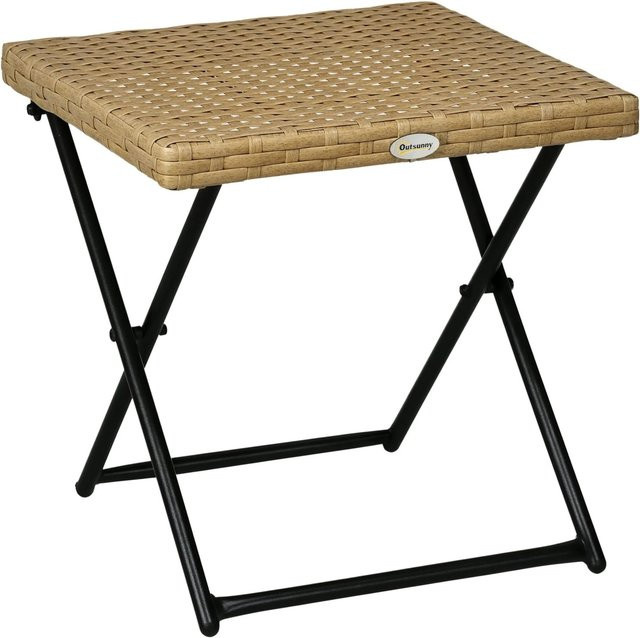 Outsunny Balkontisch aus Polyrattan in Naturholz-Optik mit Stahlgestell, B/T/H: 40 x 40 x 40 cm - Bild 1