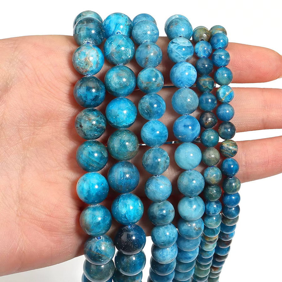 Perlen Blau Apatit, Runde Stein Perlen, Unisex - Bild 2