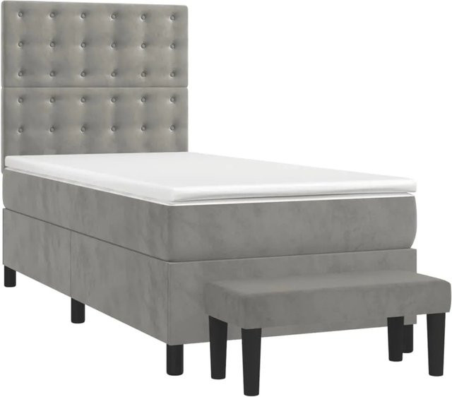 vidaXL Boxspringbett mit Matratze in Hellgrau aus Samt, Hybrid-Design mit Taschenfederkern, B/T: 90 x 200 cm - Bild 1
