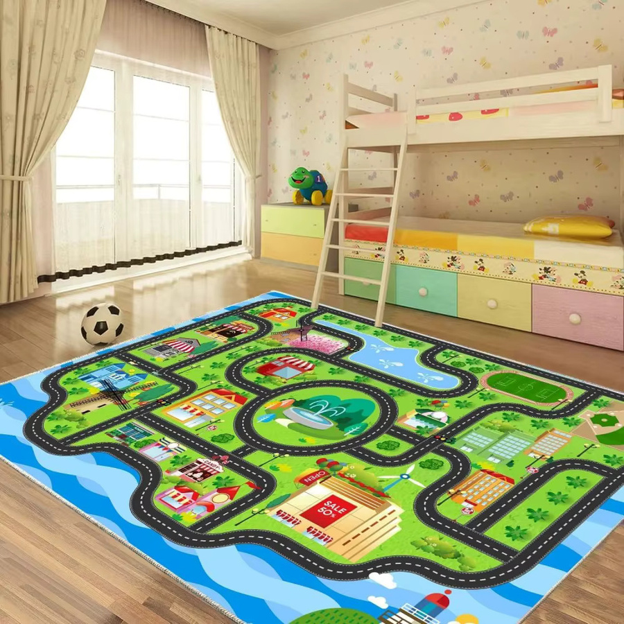 VIKAMA Fun City Transport Route Teppich mit Kinder-Motiv für Wohnzimmer, Schlafzimmer und Kinderzimmer, Mehrfarbig, B/T: 160 x 80 cm - Bild 1